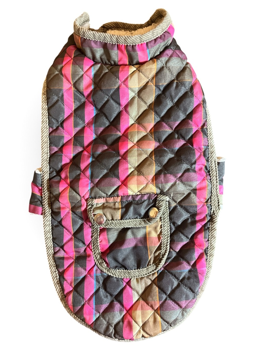 Pink & Tan Plaid Fur Lined Dog Coat Size Medium